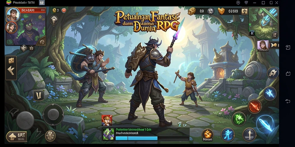 Screenshot gameplay 6RT menampilkan pertarungan epik di dunia fantasi.