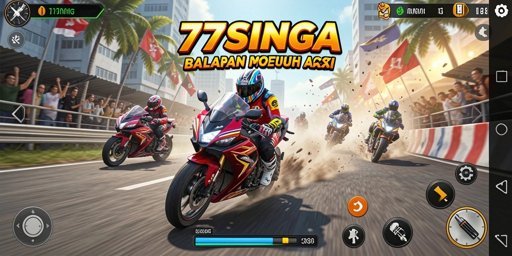 Gameplay mendebarkan di 77SINGA dengan motor balap yang cepat.