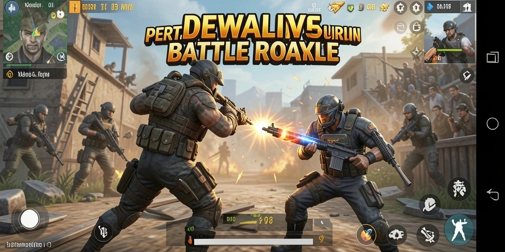 Gameplay DEWALIVE yang intens dan beraksi dalam pertempuran Battle Royale.