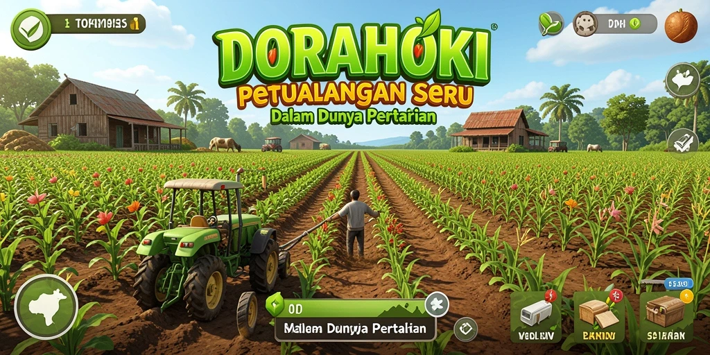 Screenshot gameplay DORAHOKI menampilkan aktivitas bertani yang seru.