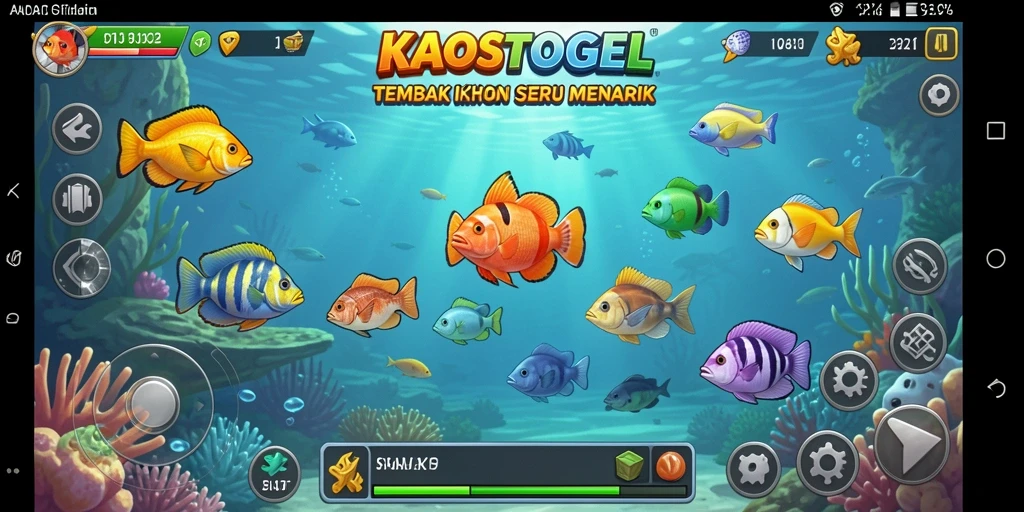 Tampilan menarik dari gameplay KAOSTOGEL dengan banyak ikan berwarna-warni.