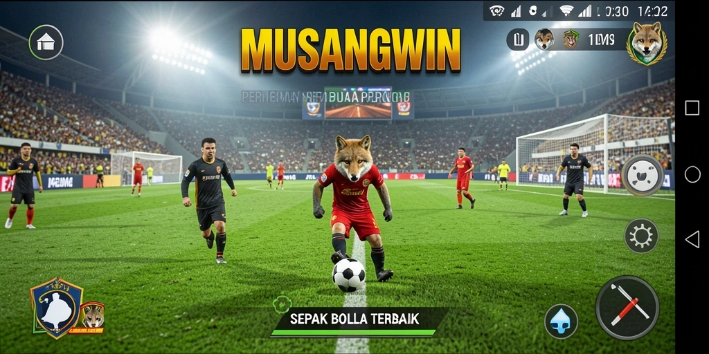 Tampilan menarik dari gameplay sepak bola yang seru.