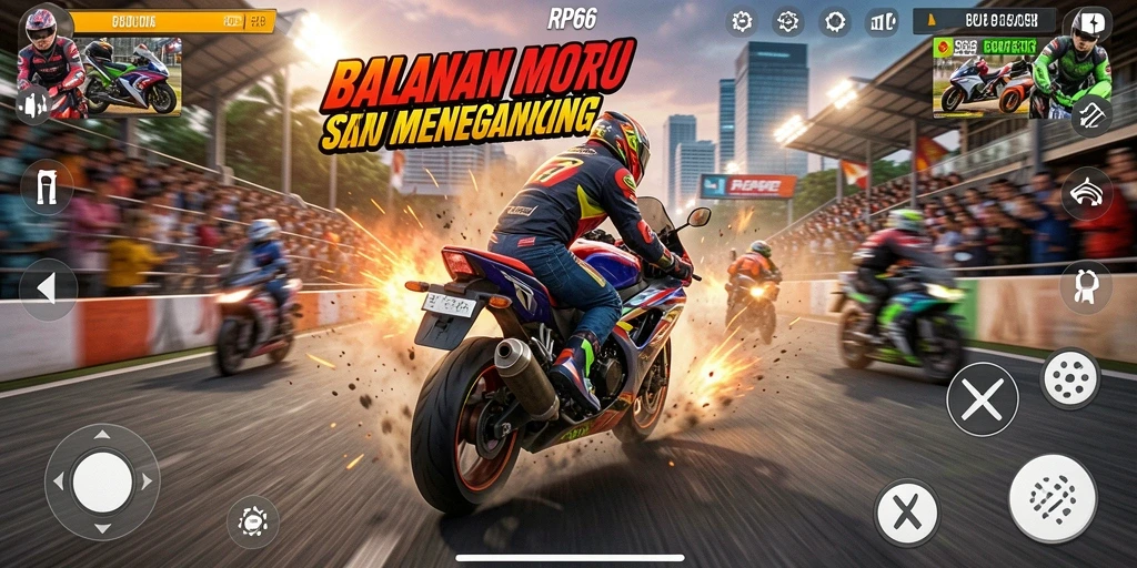Gameplay seru dengan motor balap di trek yang menantang.