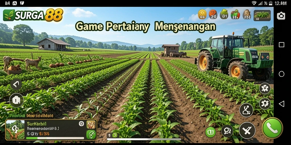 Tampilan gameplay SURGA88 dengan ladang yang subur dan tanaman yang menarik.