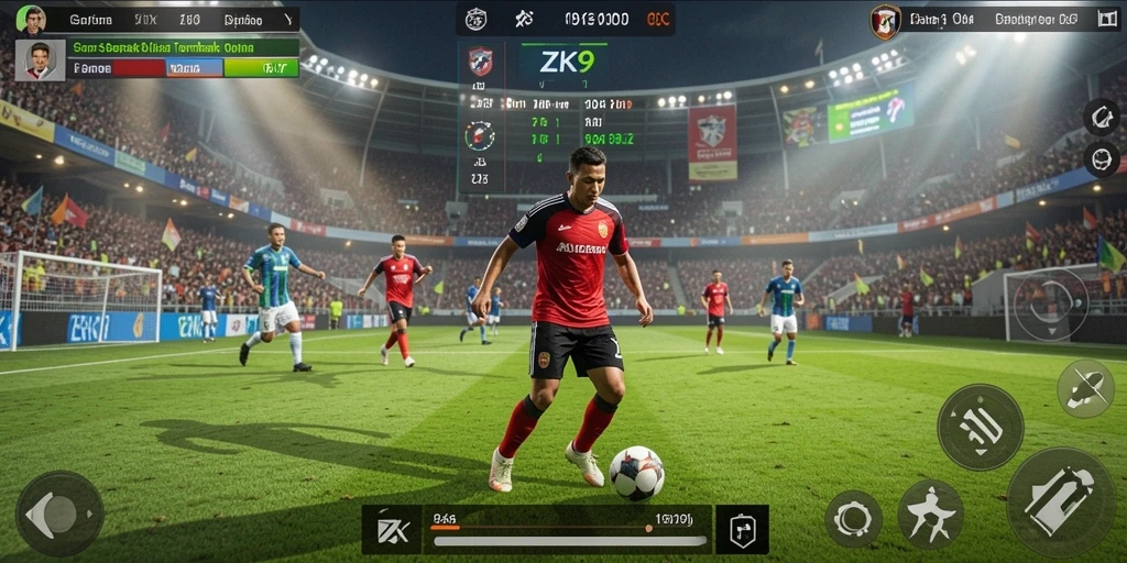 Gameplay seru ZK9 dalam pertandingan sepak bola.